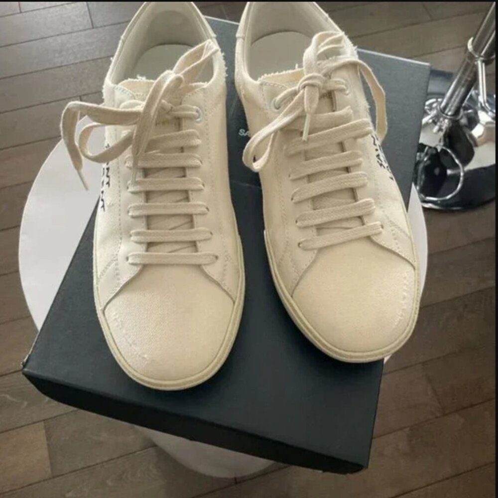 YVES SAINT LAURENT COURT CLASSIC SL/06 DISTRESSED SNEAKERS - SIZE EU 37